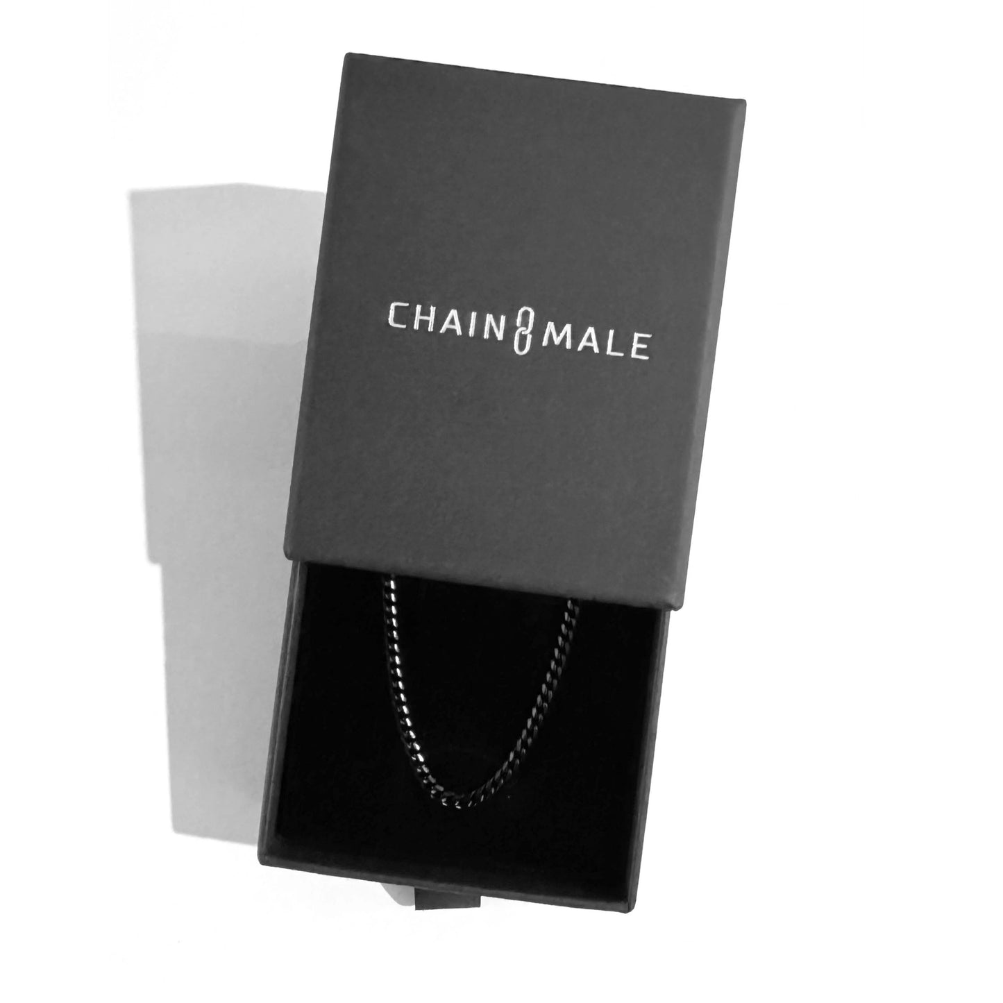 Chain Male black 3mm curb chain necklace in branded gift box, black plated stainless steel men's jewellery
