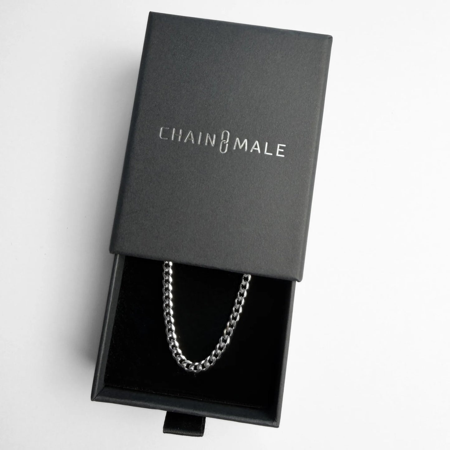 Chain Male silver 3mm curb chain necklace in branded gift box, men's stainless steel jewellery Australia