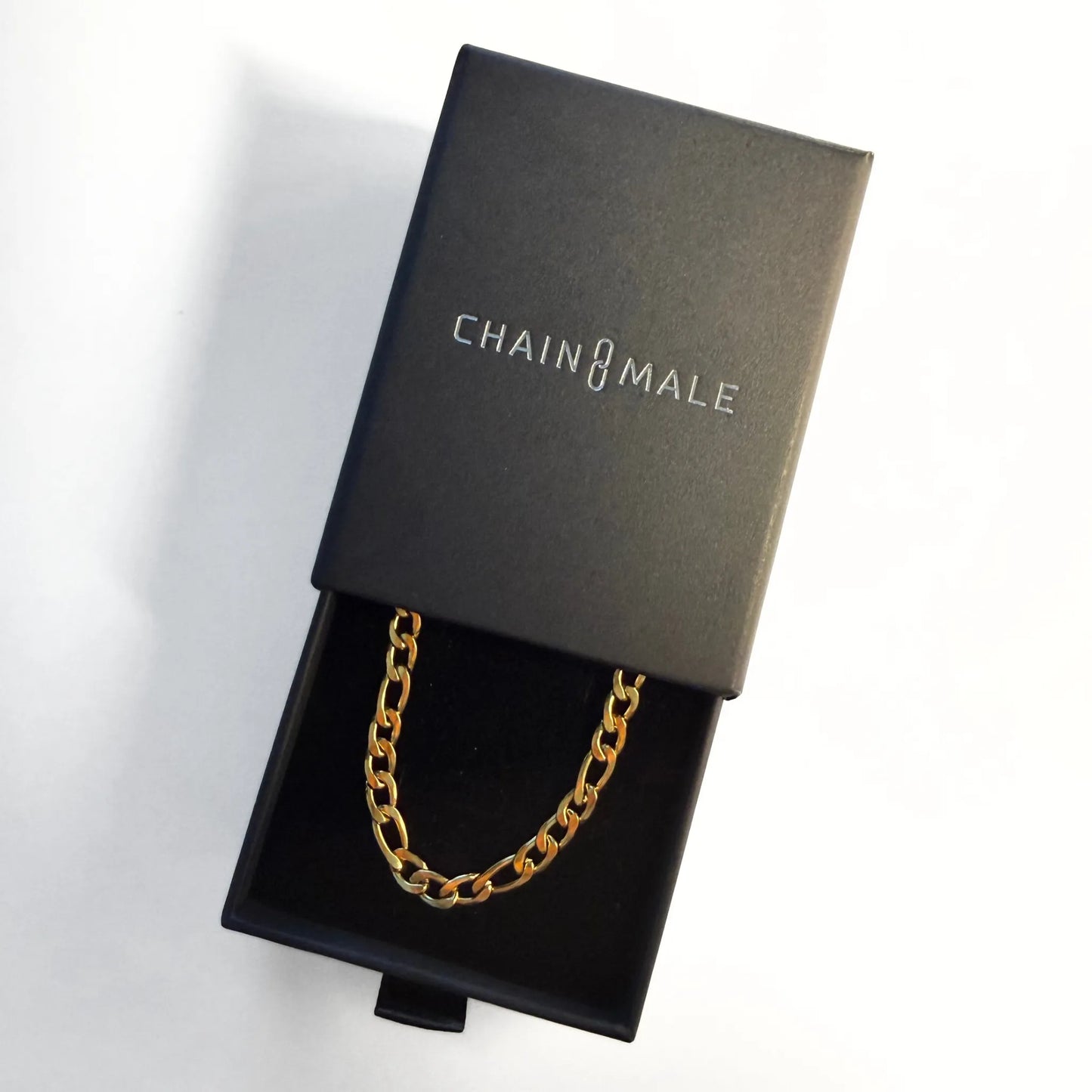 Chain Male gold 5mm Figaro chain necklace in branded gift box, gold plated stainless steel men's jewellery