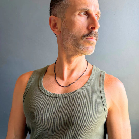 Chain Male black rolo chain necklace side profile, sleek black everyday men's rolo chain necklace Australia