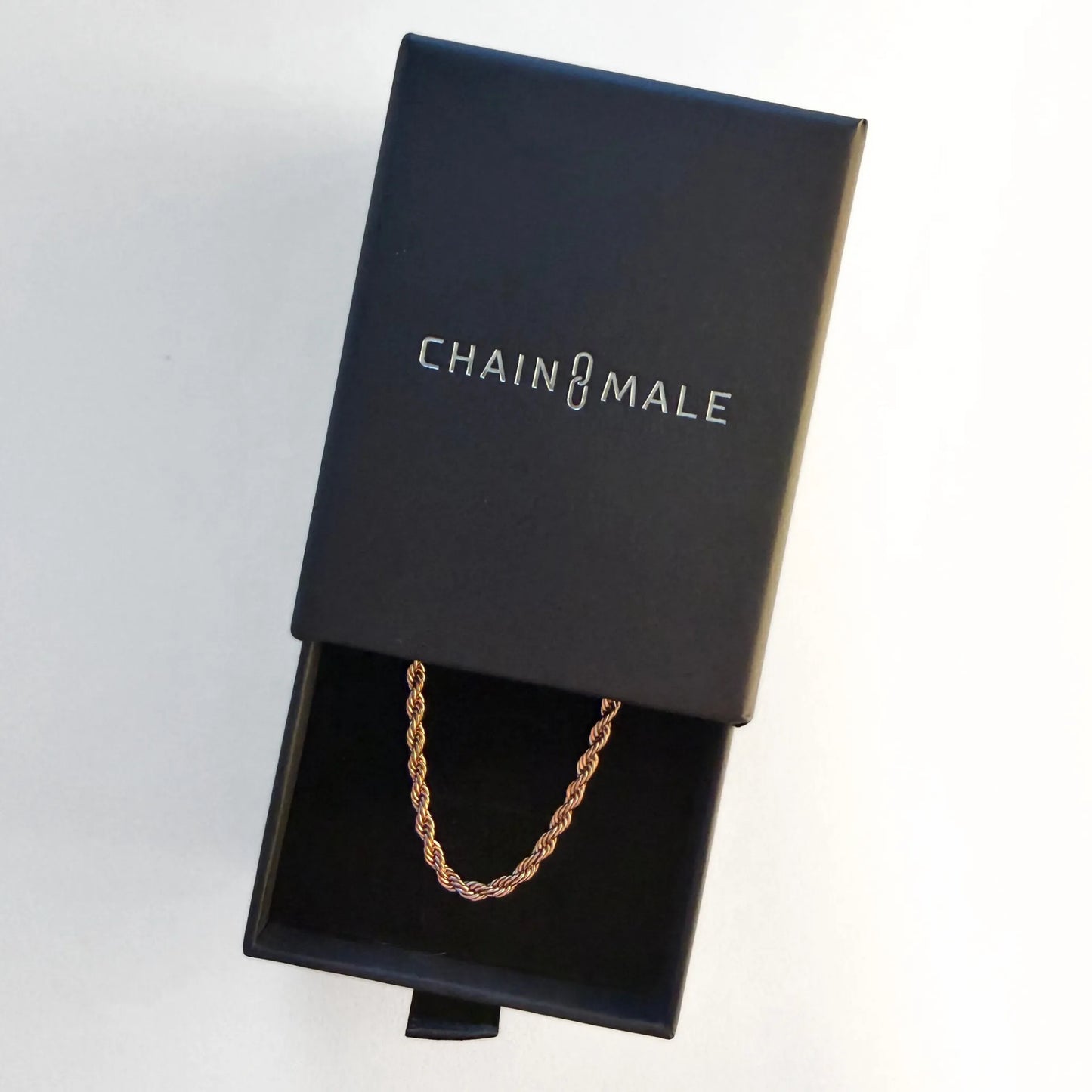 Chain Male rose gold rope chain necklace in branded gift box, rose gold plated stainless steel men's jewellery