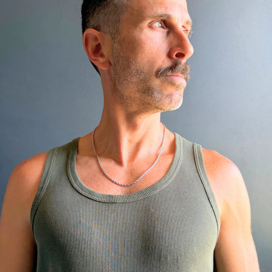 Chain Male silver rope chain necklace side profile, textured everyday men's rope chain necklace Australia