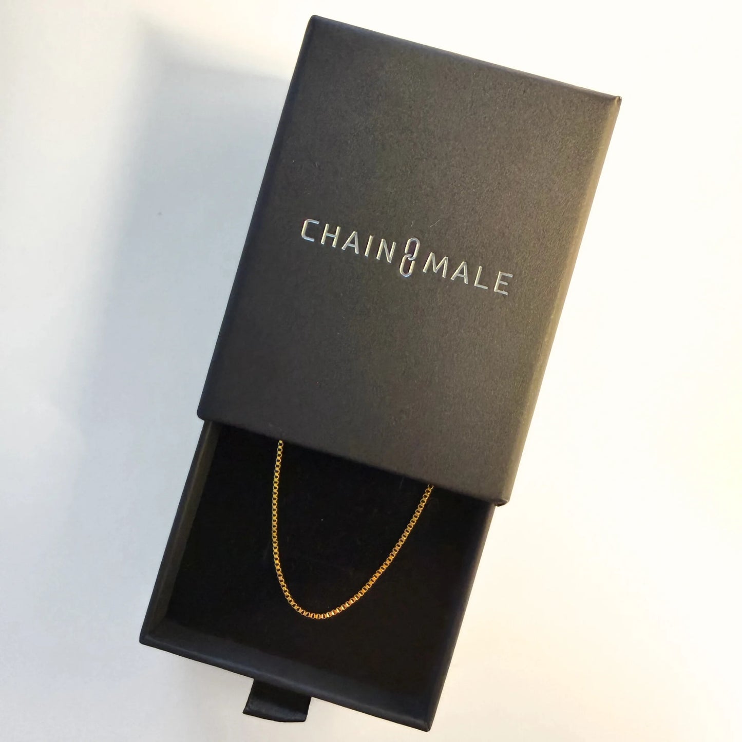 Chain Male gold 1.2mm box chain necklace in branded gift box, gold plated stainless steel men's jewellery