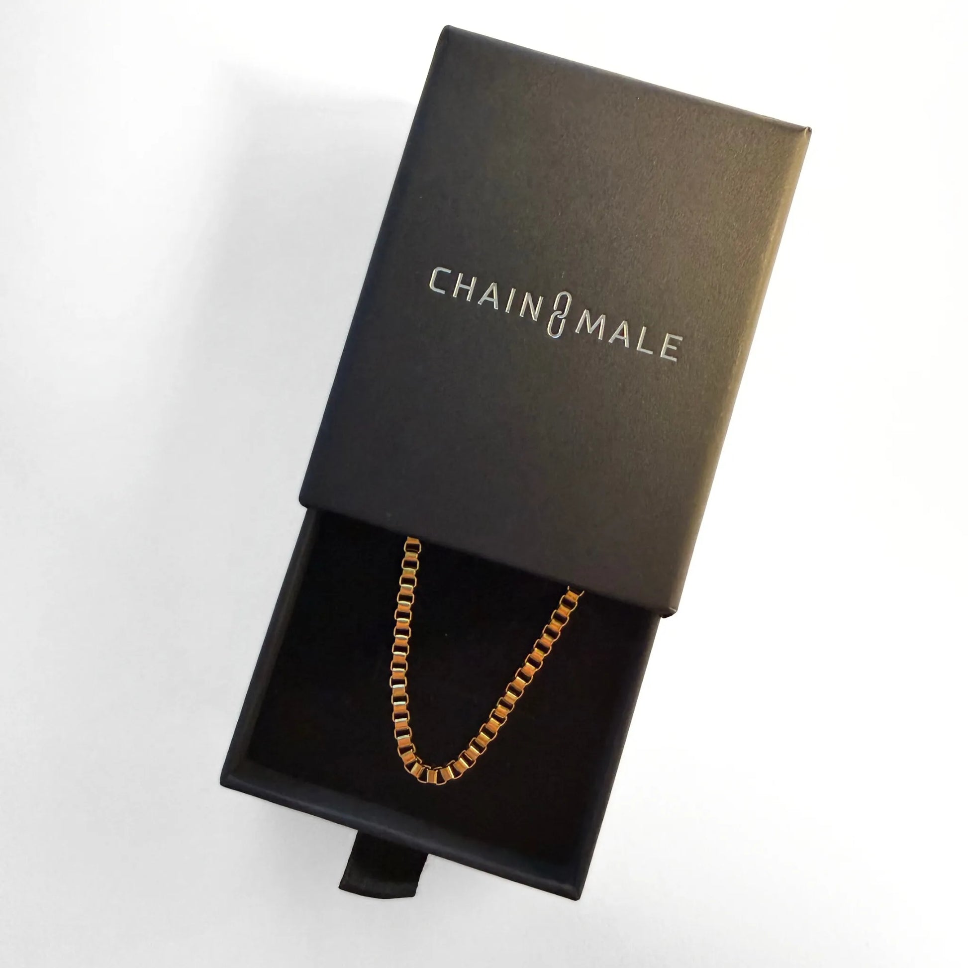 Chain Male gold 3mm box chain necklace in branded gift box, gold plated stainless steel men's jewellery