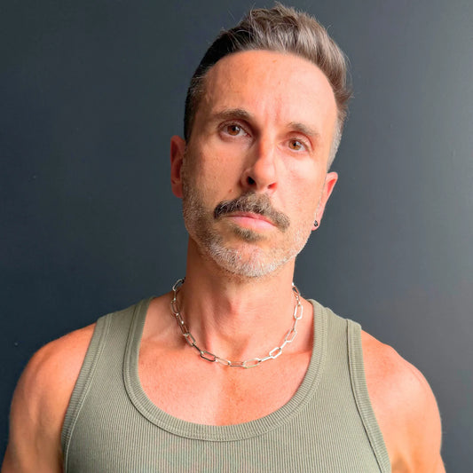 Chain Male silver paperclip choker necklace worn by man, bold silver men's choker chain necklace Australia