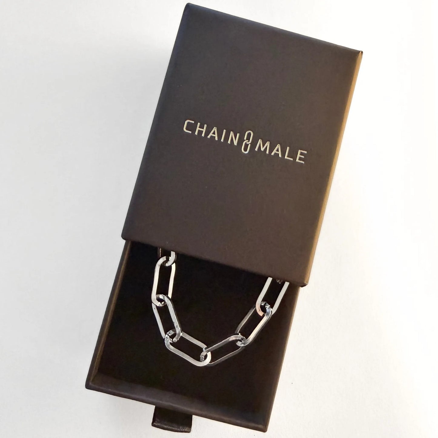 Chain Male silver paperclip choker necklace in branded gift box, stainless steel men's jewellery Australia