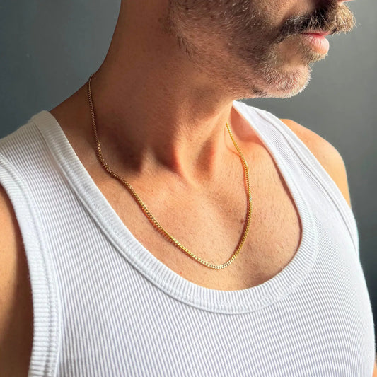 Gold 3mm Curb Chain Necklace