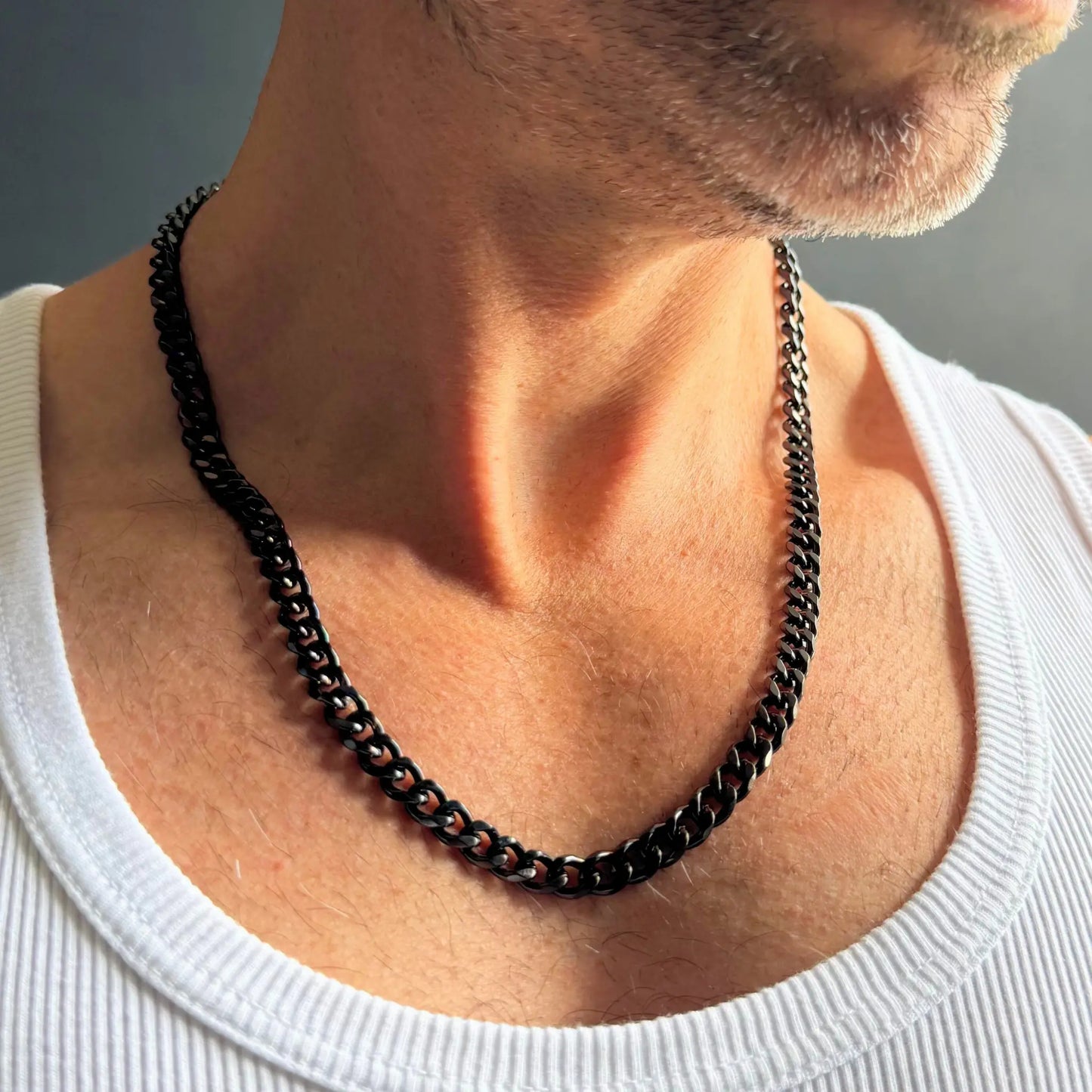 Black 7mm Curb Chain Necklace