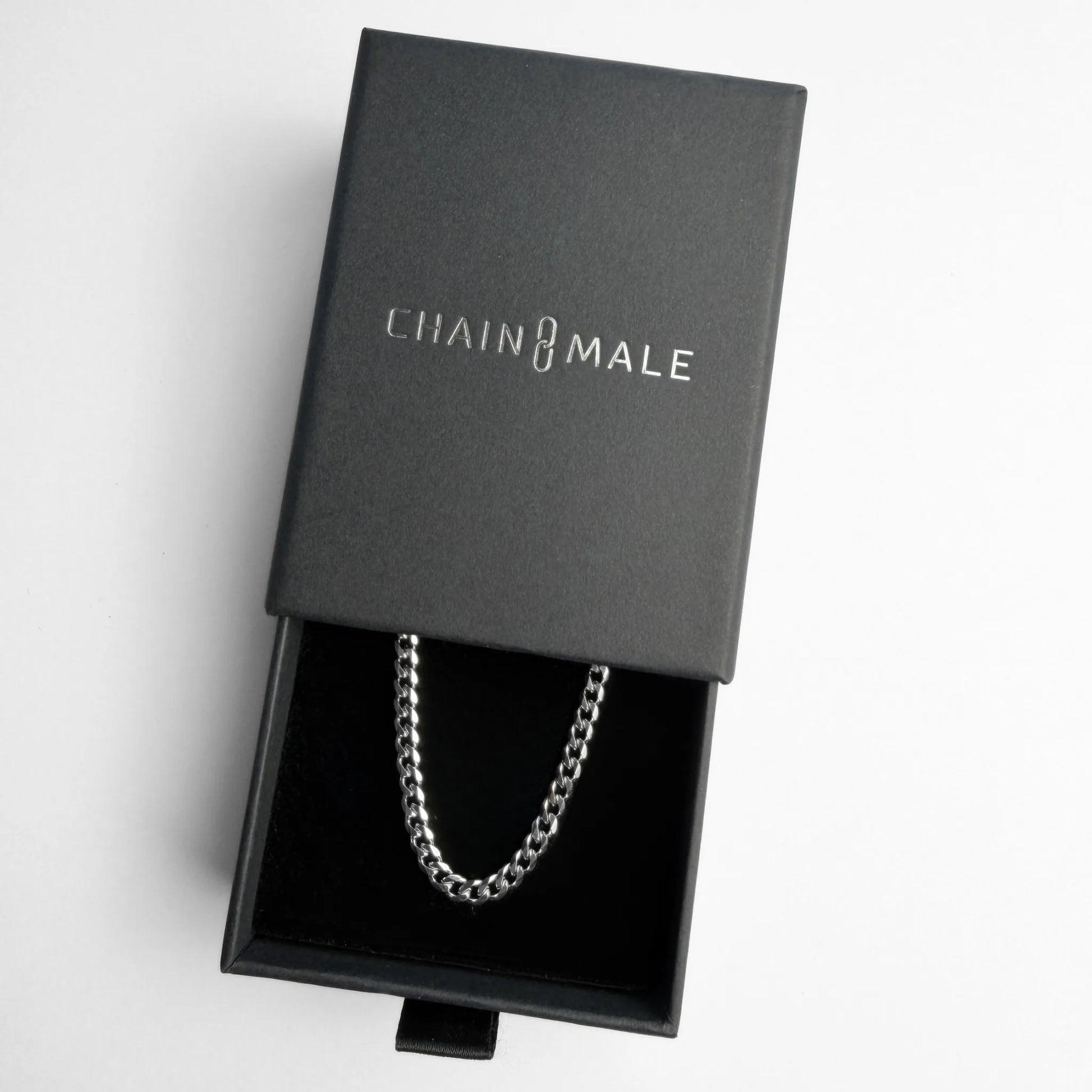 Chain Male silver 3mm curb chain necklace in branded gift box, men's stainless steel jewellery Australia