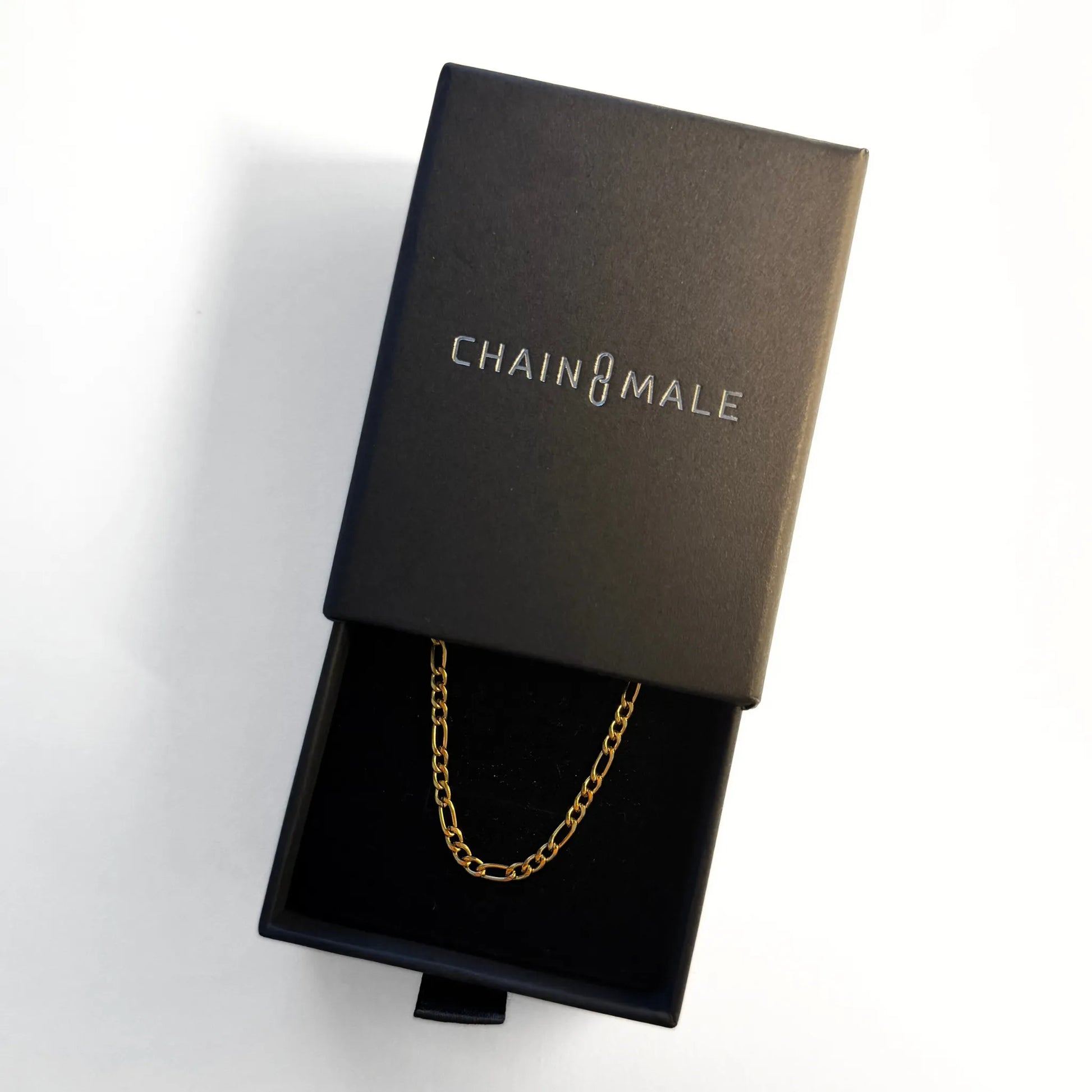Chain Male gold 3mm Figaro chain necklace in branded gift box, gold plated men's stainless steel jewellery