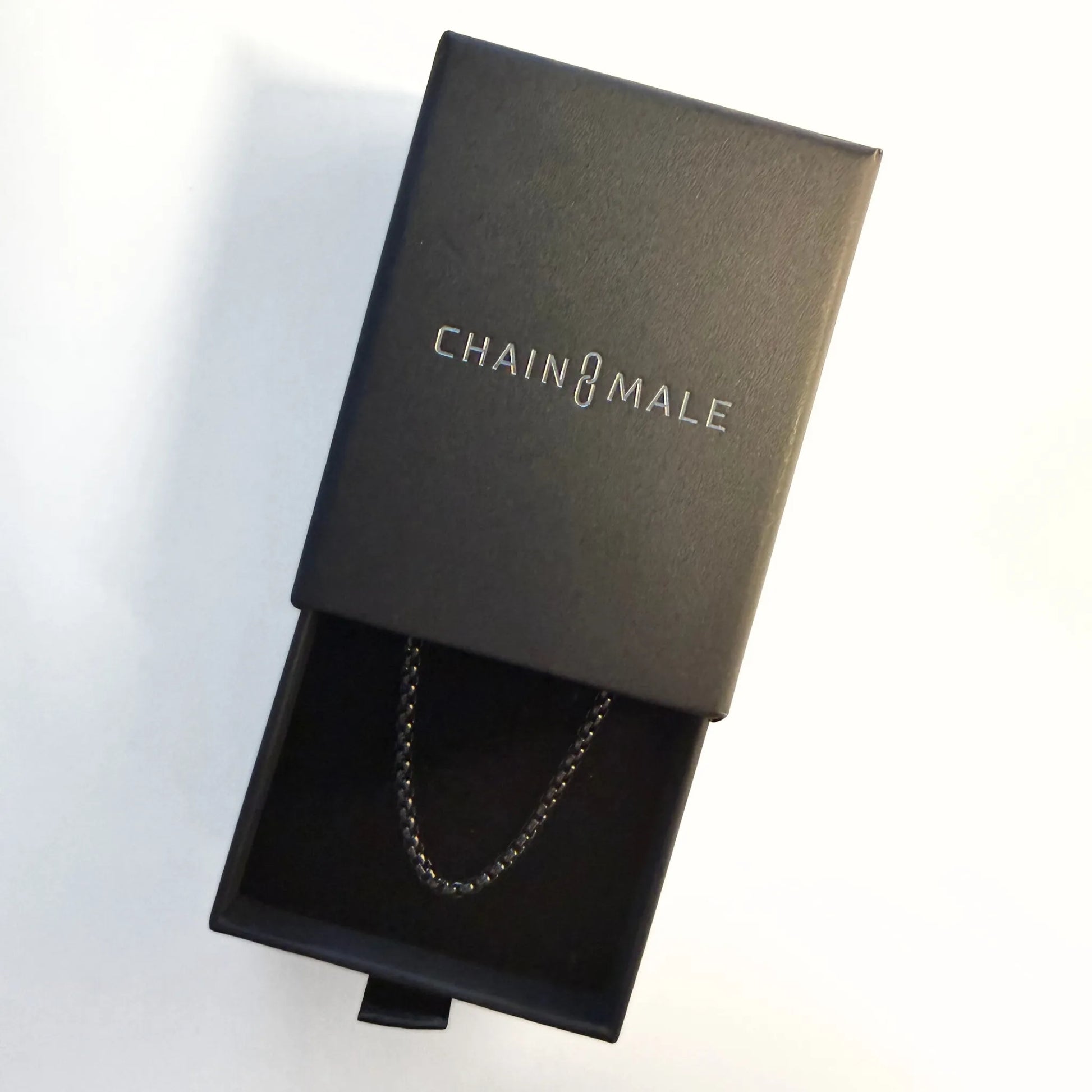 Chain Male black rolo chain necklace in branded gift box, black plated men's stainless steel jewellery Australia