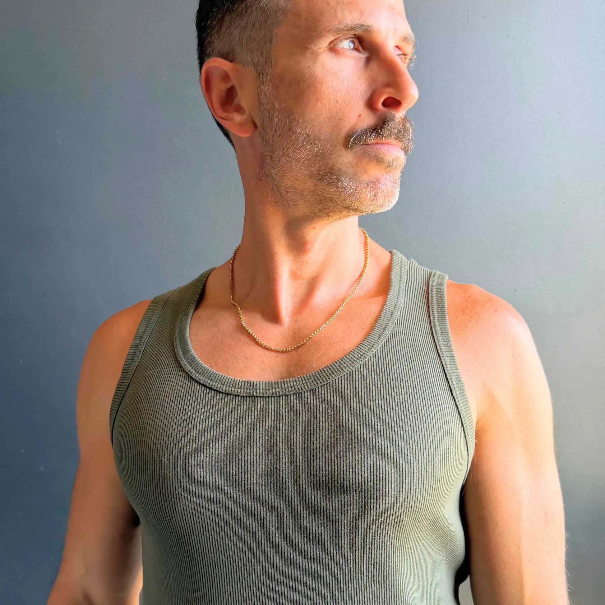 Chain Male gold rolo chain necklace side profile, classic gold everyday men's rolo chain necklace Australia