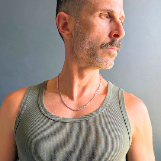 Chain Male silver rolo chain necklace side profile, versatile everyday men's rolo chain necklace Australia