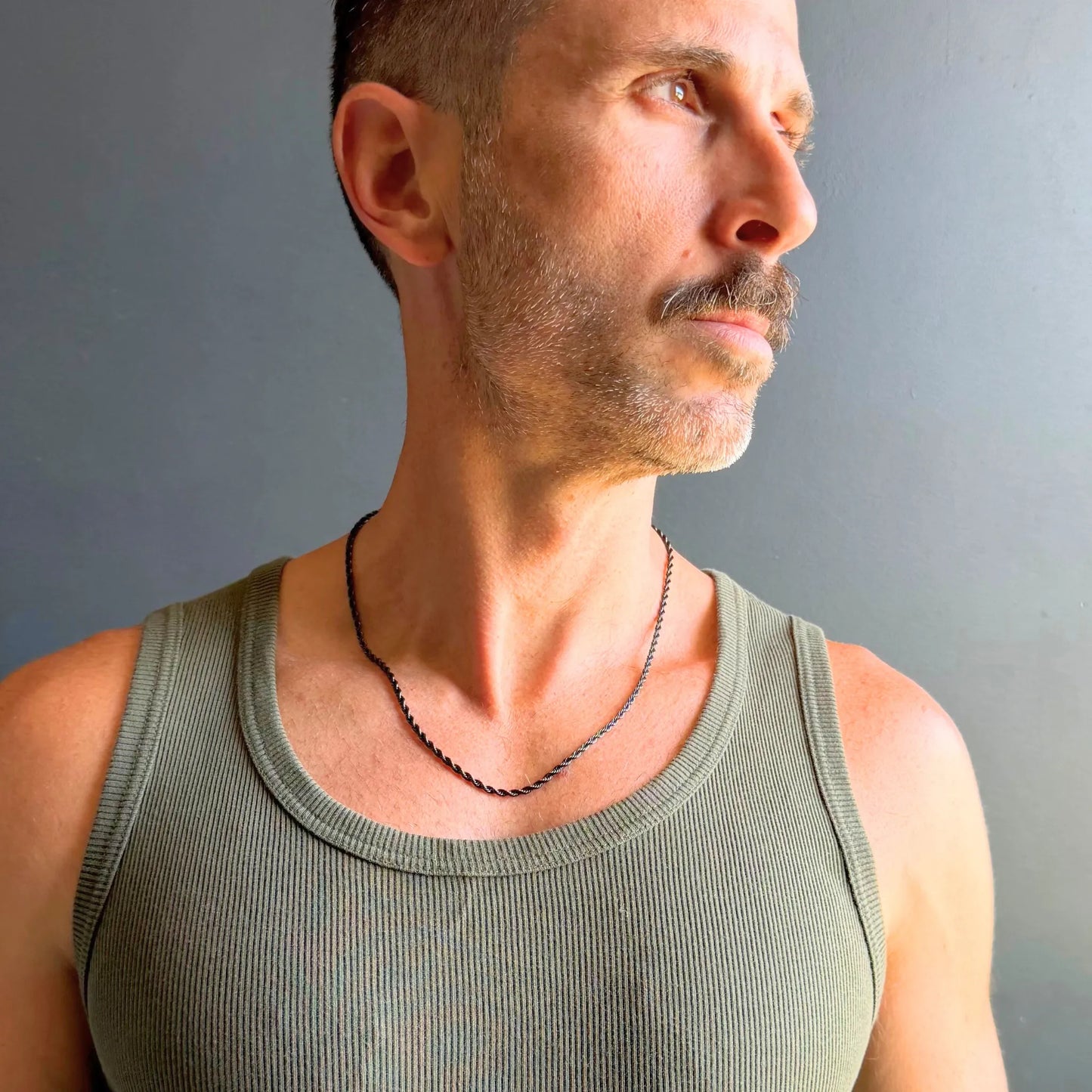 Chain Male black rope chain necklace side profile, dark everyday men's rope chain necklace Australia