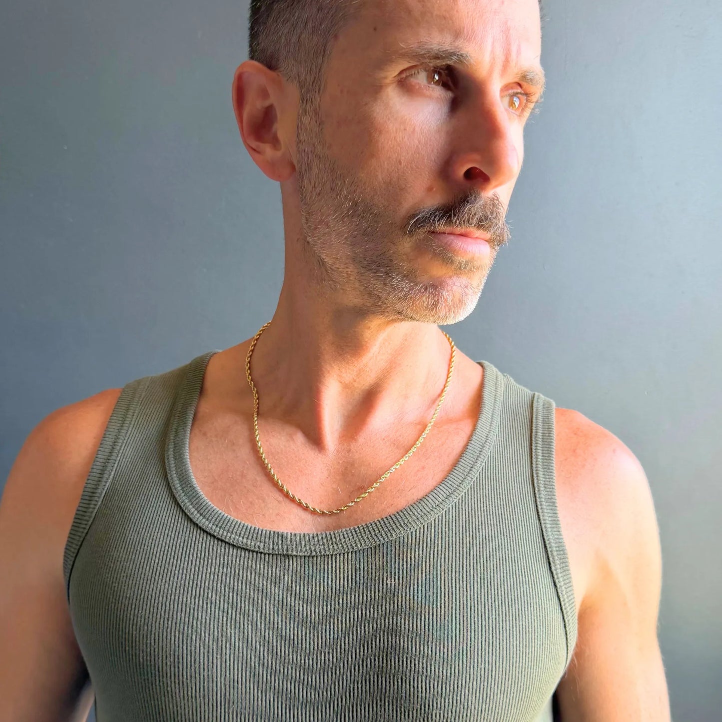 Chain Male gold rope chain necklace side profile, statement gold everyday men's rope chain necklace Australia