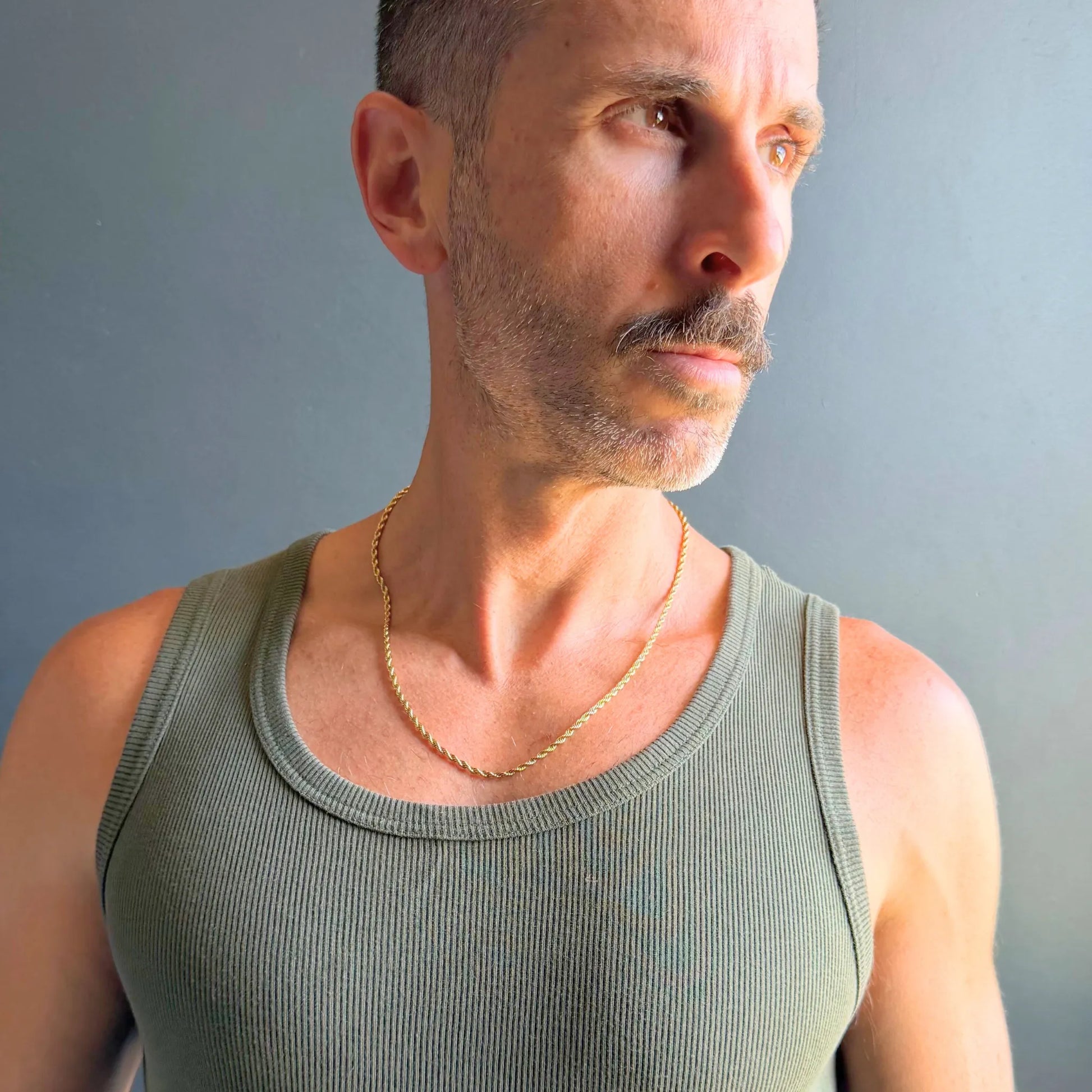 Chain Male gold rope chain necklace side profile, statement gold everyday men's rope chain necklace Australia