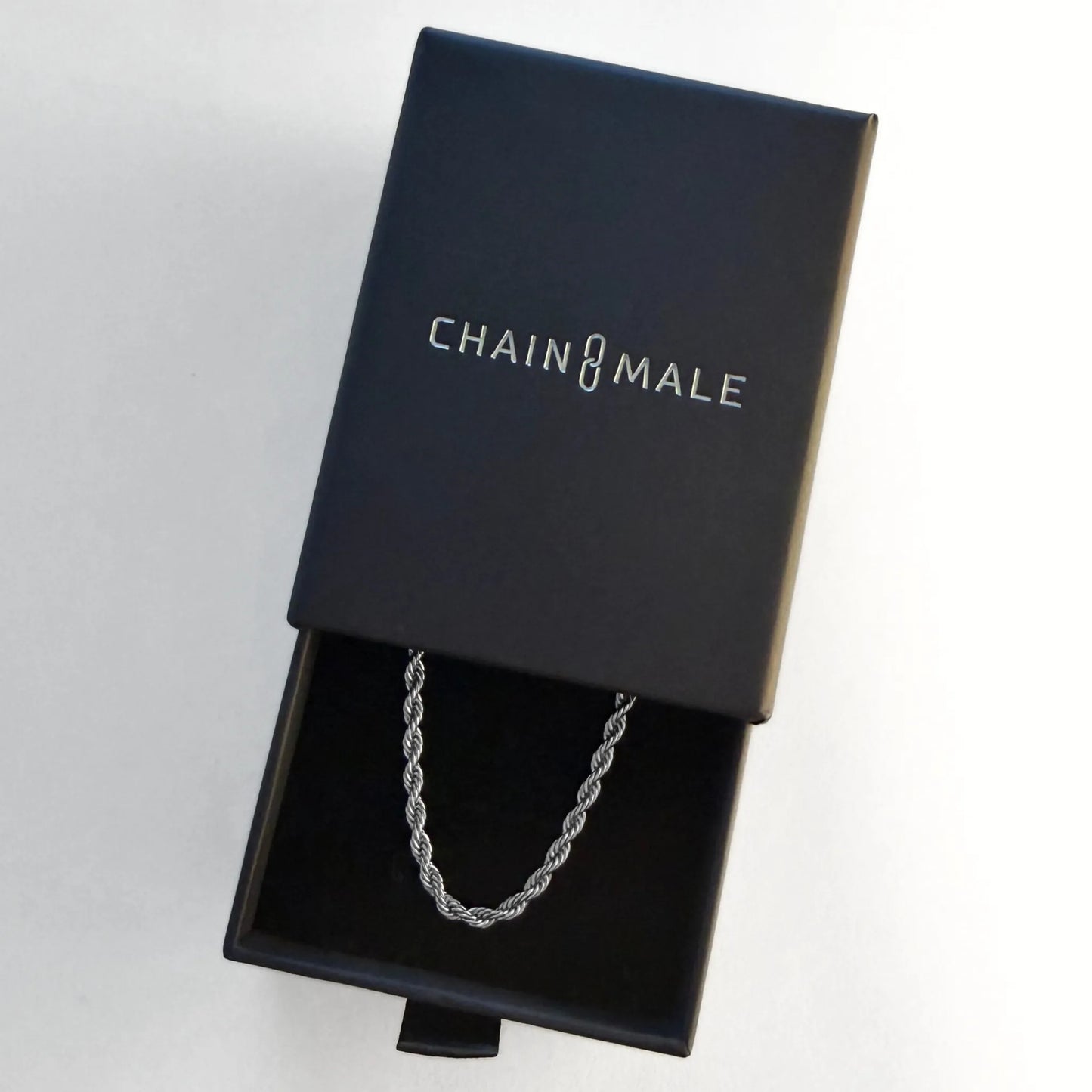 Chain Male silver rope chain necklace in branded gift box, men's stainless steel jewellery Australia