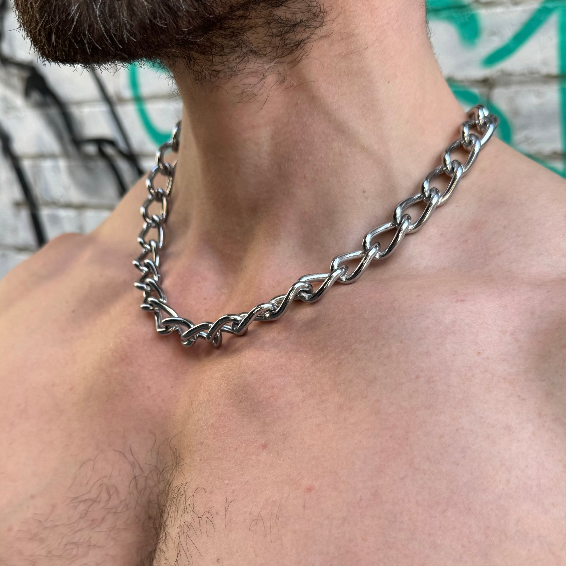 Choker Heavy Silver Chain Mens Bevelled Curb Chain Necklace
